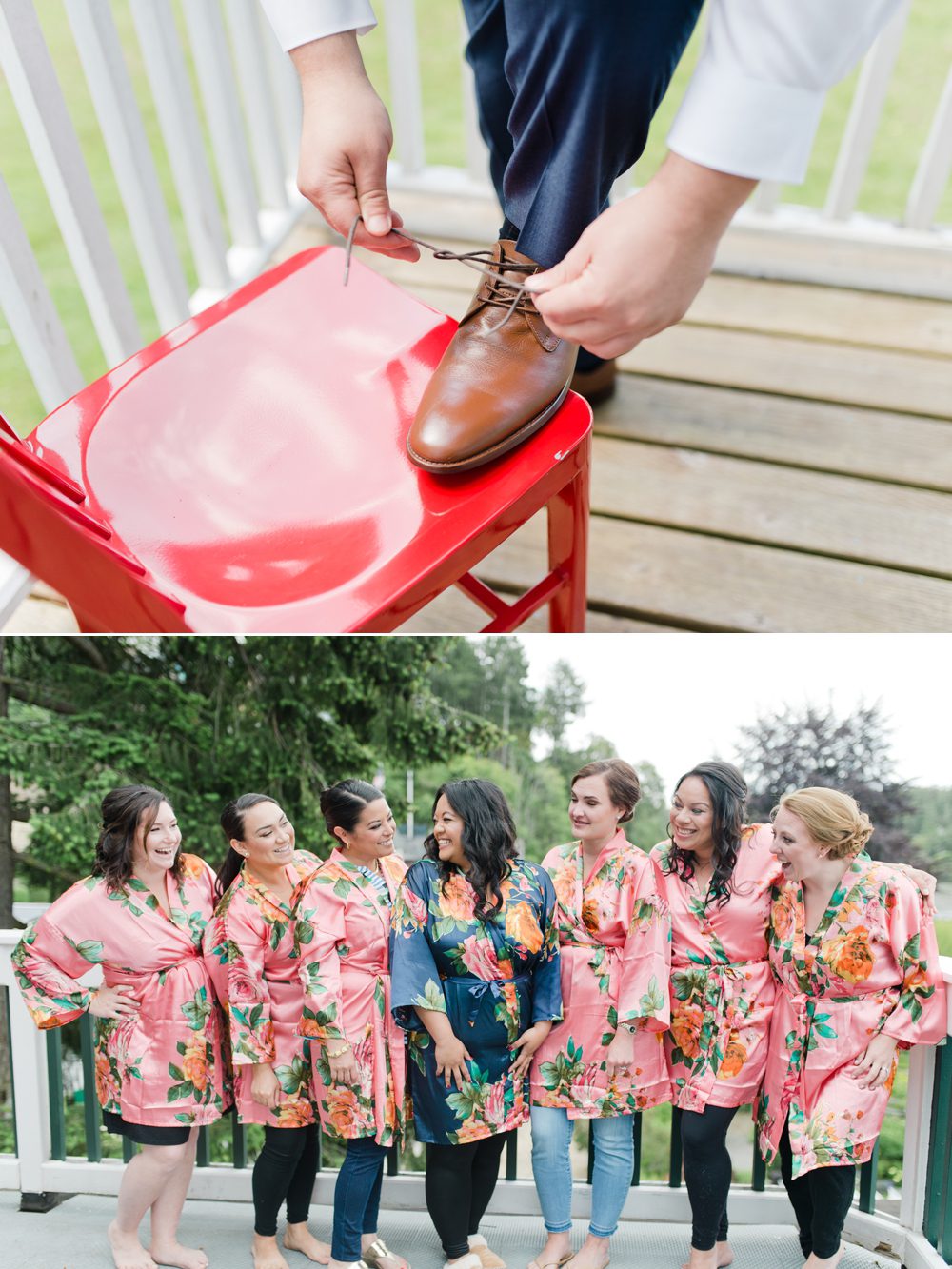 groom-tying-shoe-bride-and-bridesmaids