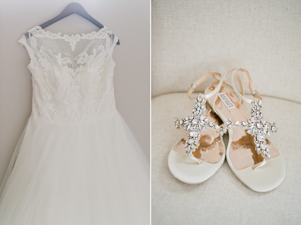 lace-wedding-dress-and-badgley-mischka-beaded-sandals